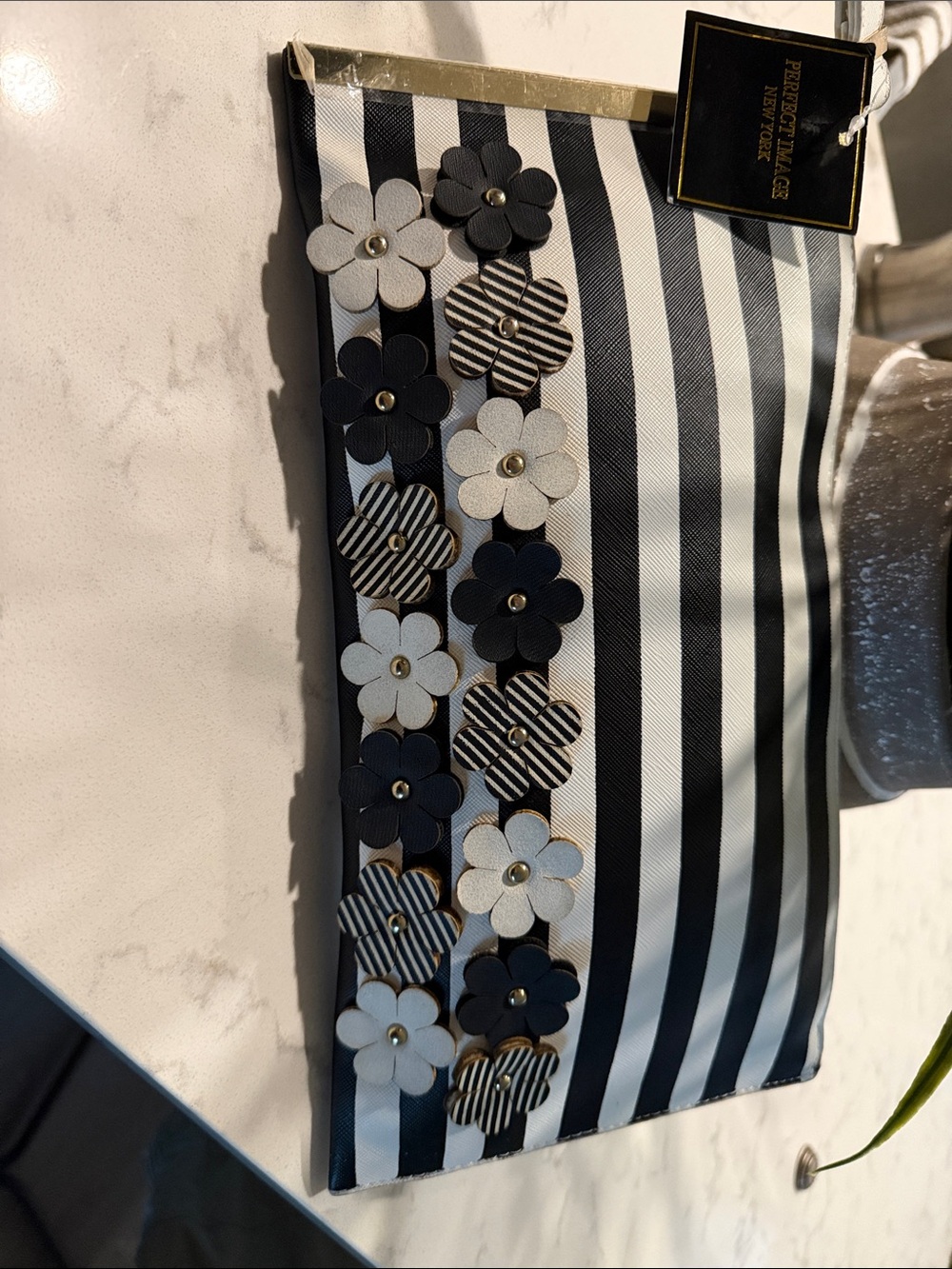 Black & White Floral Stripe Clutch
